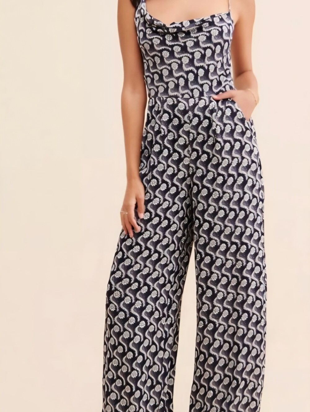 Anthropologie Cowl-Neck Printed Jumpsuit